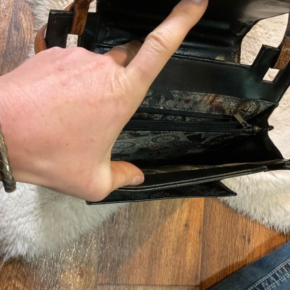 Vintage Bellerose Brown Croc Black Shoulder‎ Bag Purse Wallet Attached Leather - Picture 5 of 15